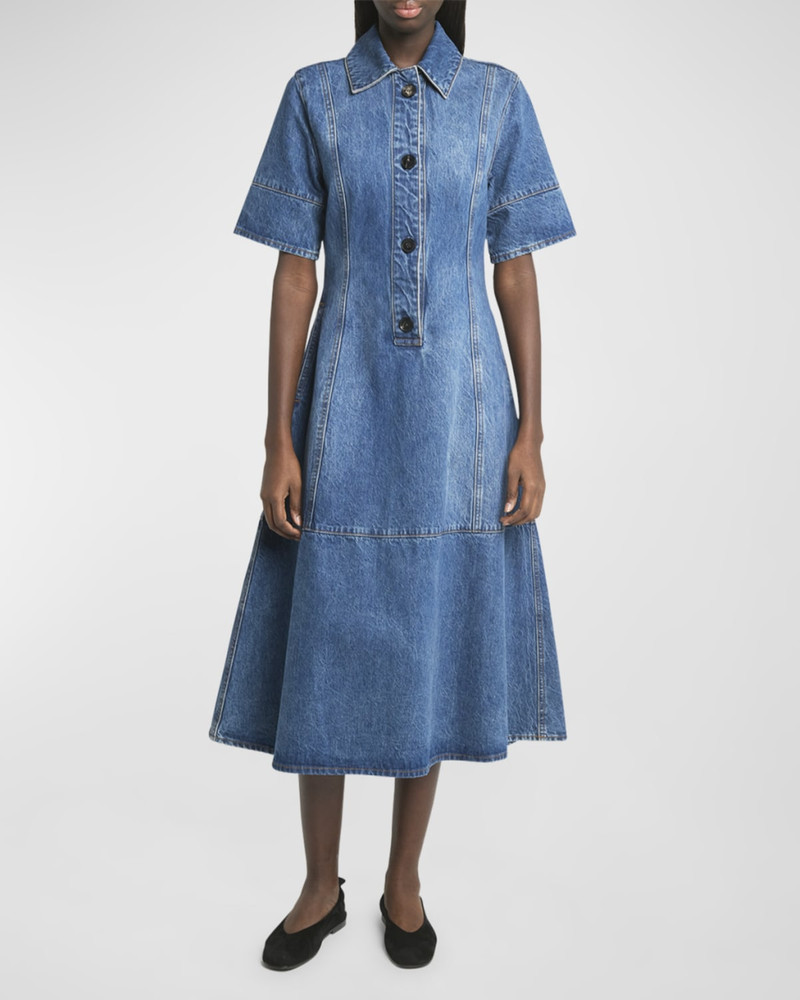 CO Half-Placket Short-Sleeve Denim Mini Shirtdress outlook