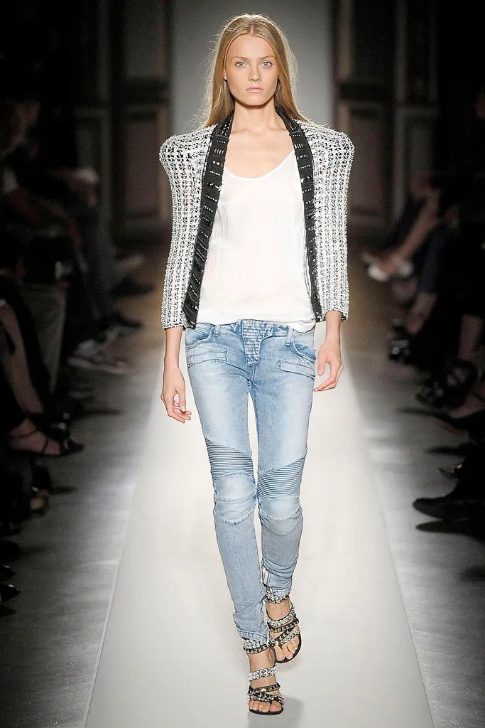 zOthers - Balmain Spring 2009 Decarnin era distressed light blue gold zipper jeans - 2