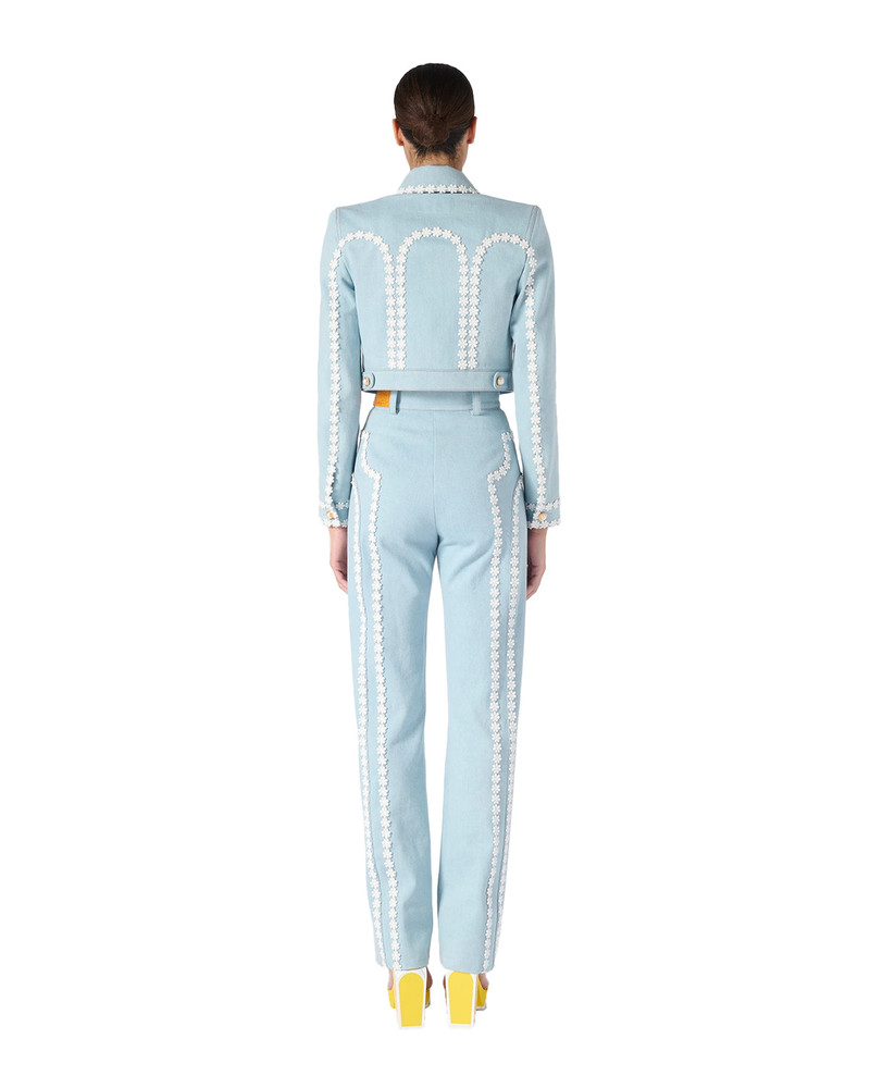 Denim Trouser With Daisy Lace Trim | Casablanca Paris 3