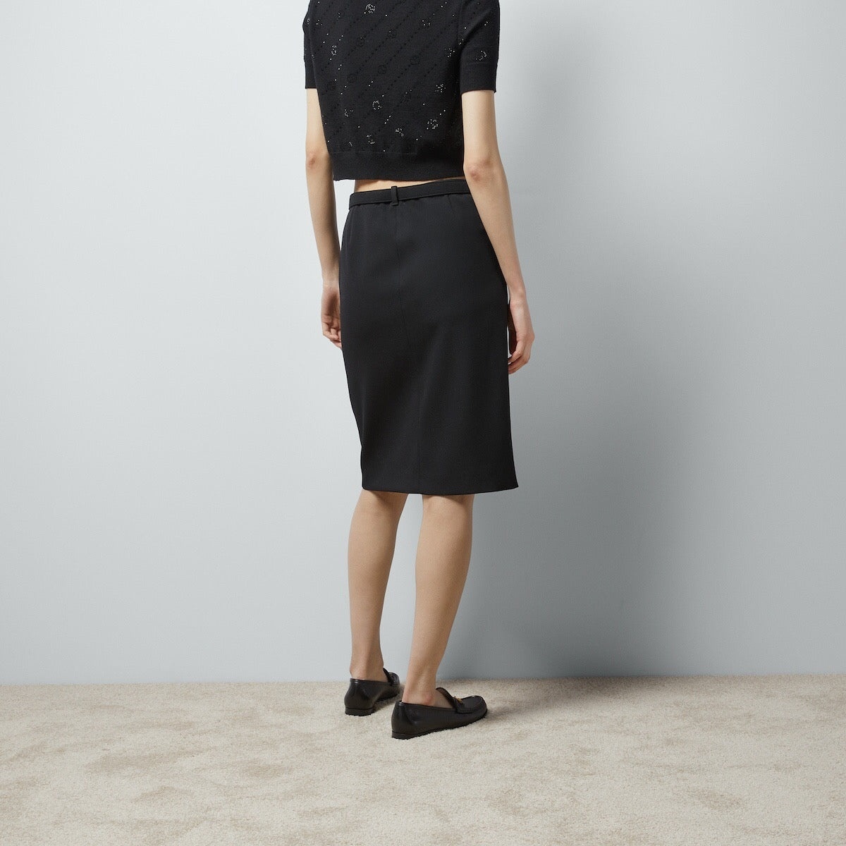 Gucci Tiger Head Buckle Detachable Belt Wool Skirt - 4