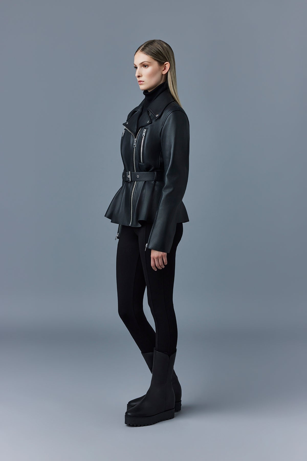 ABIGAIL Calfskin biker jacket with peplum - 3