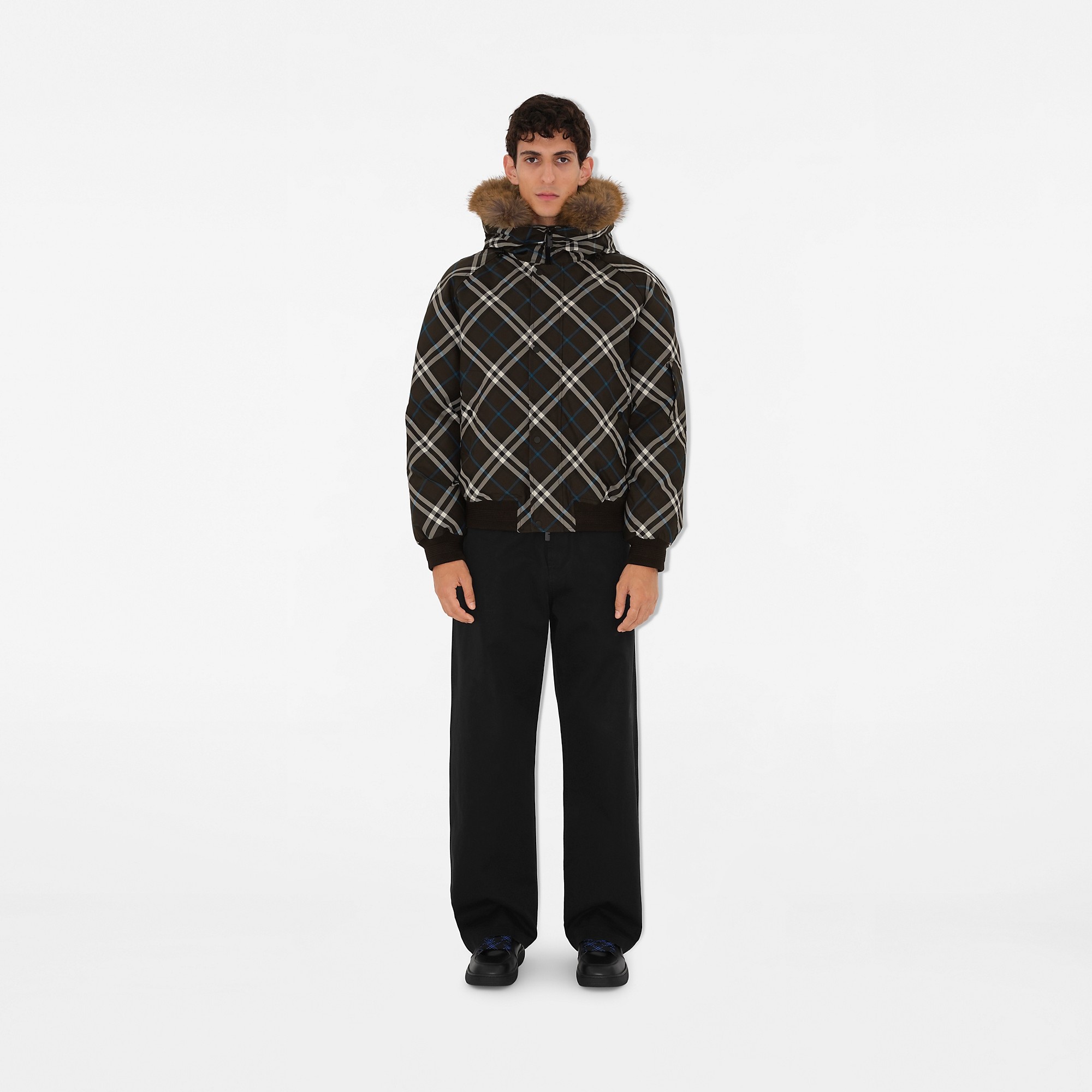 Faux Fur Trim Check Bomber Jacket - 2