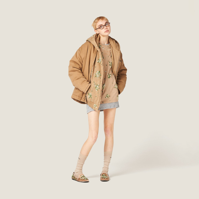 Miu Miu Embroidered garment-dyed gabardine blouson jacket outlook