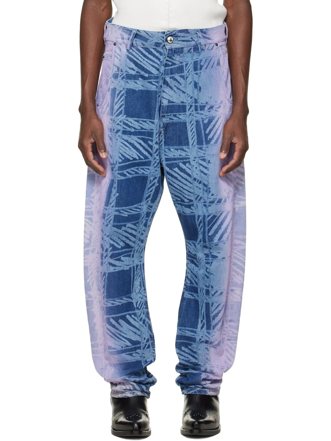 Blue & Purple Buckle Back Jeans - 1