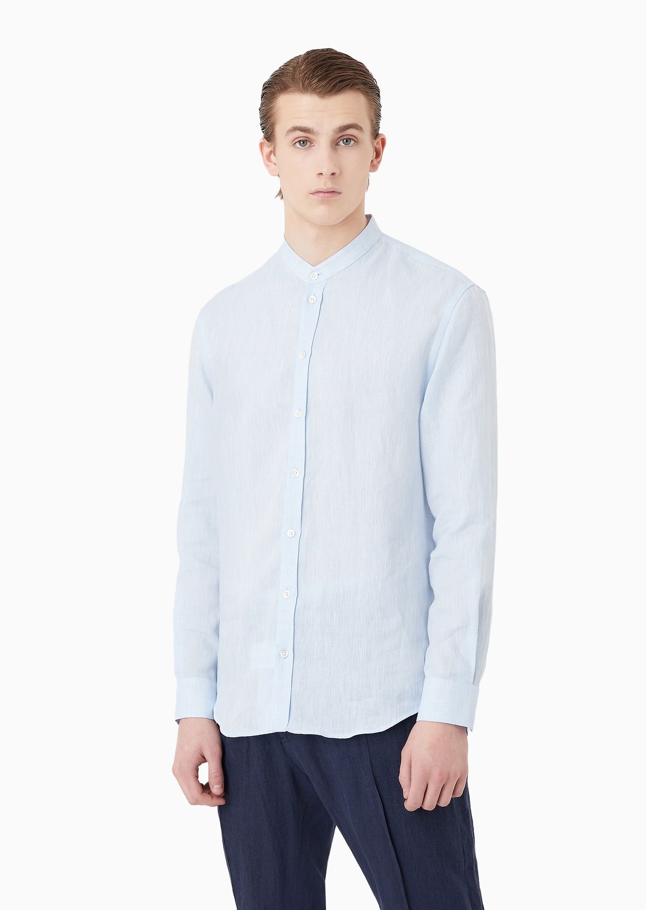 Linen chambray shirt with guru collar - 2