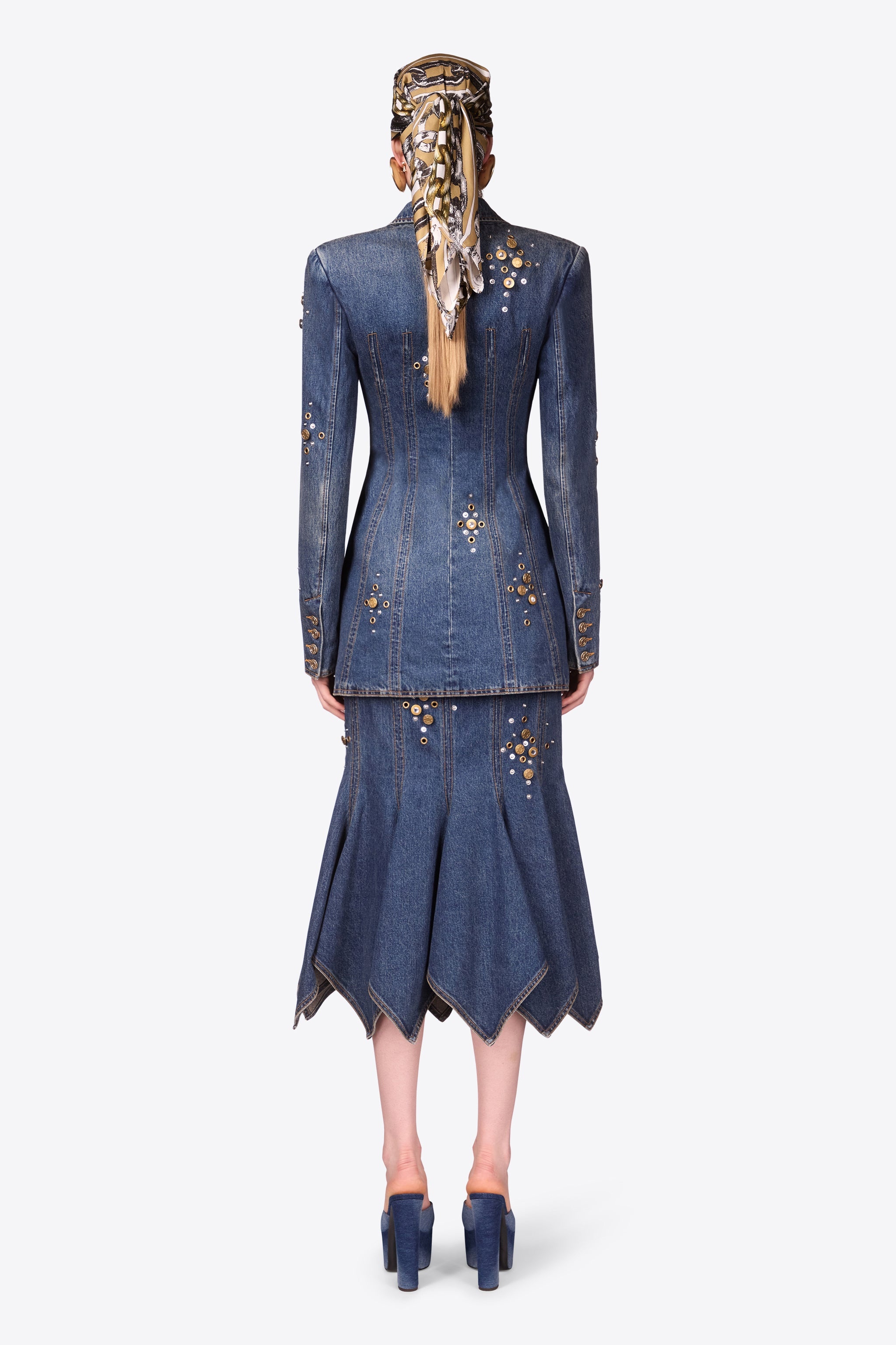 CRYSTAL BUTTON STUDDED BLAZER DRESS - 7