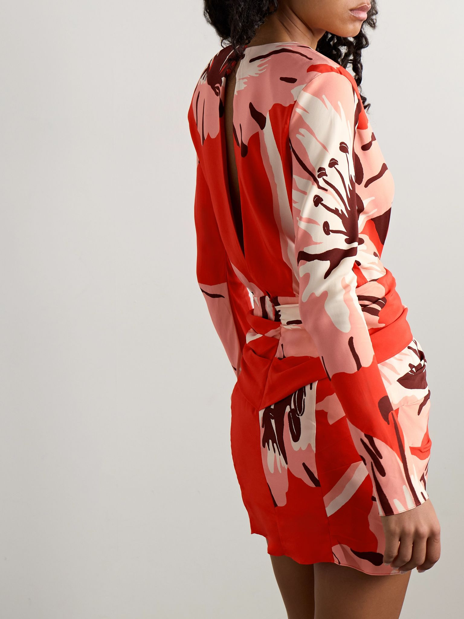 Gangaway twist-front floral-print crepe mini dress Orange - 3