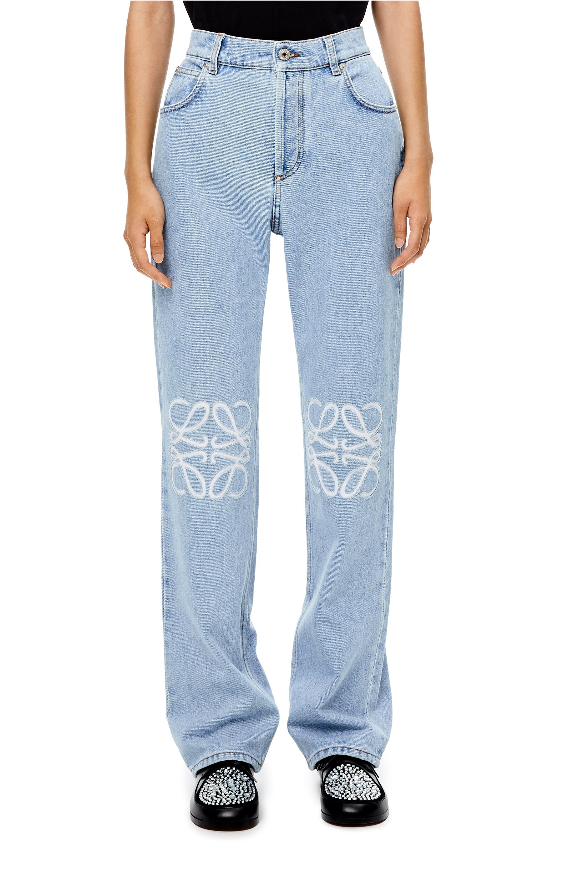 Anagram cut out tapered jeans in stone washed denim - 1