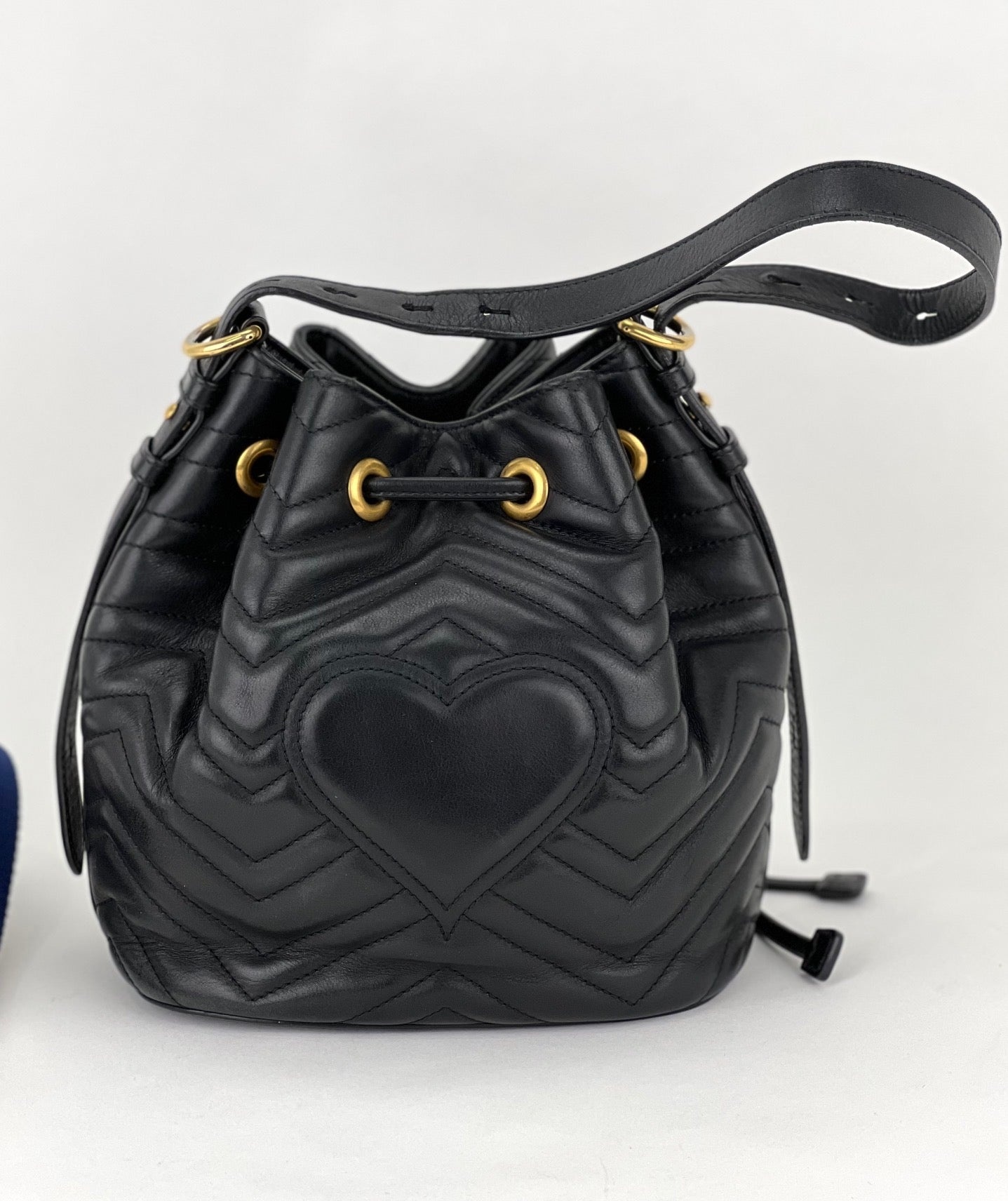 Gucci Handbag Sylvie Web GG Marmont Black Leather Matelasse Bucket Bag - 6