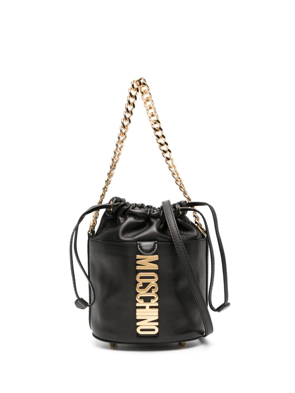 logo-plaque leather bucket bag - 1