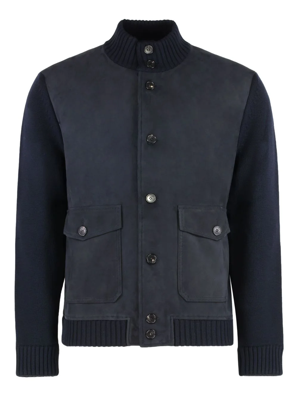 leather panelled button cardigan - 1