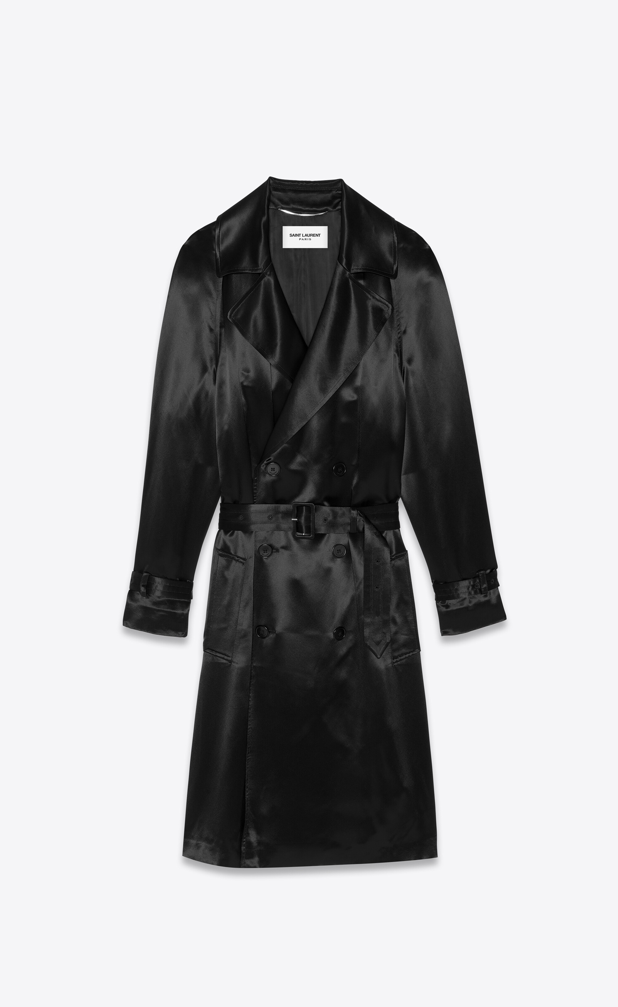 oversized double-breasted trench coat in satin - 1