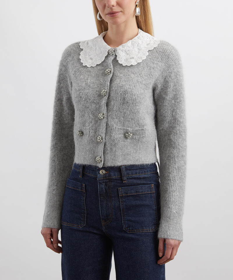 self-portrait Grey Lace Collar Cardigan outlook