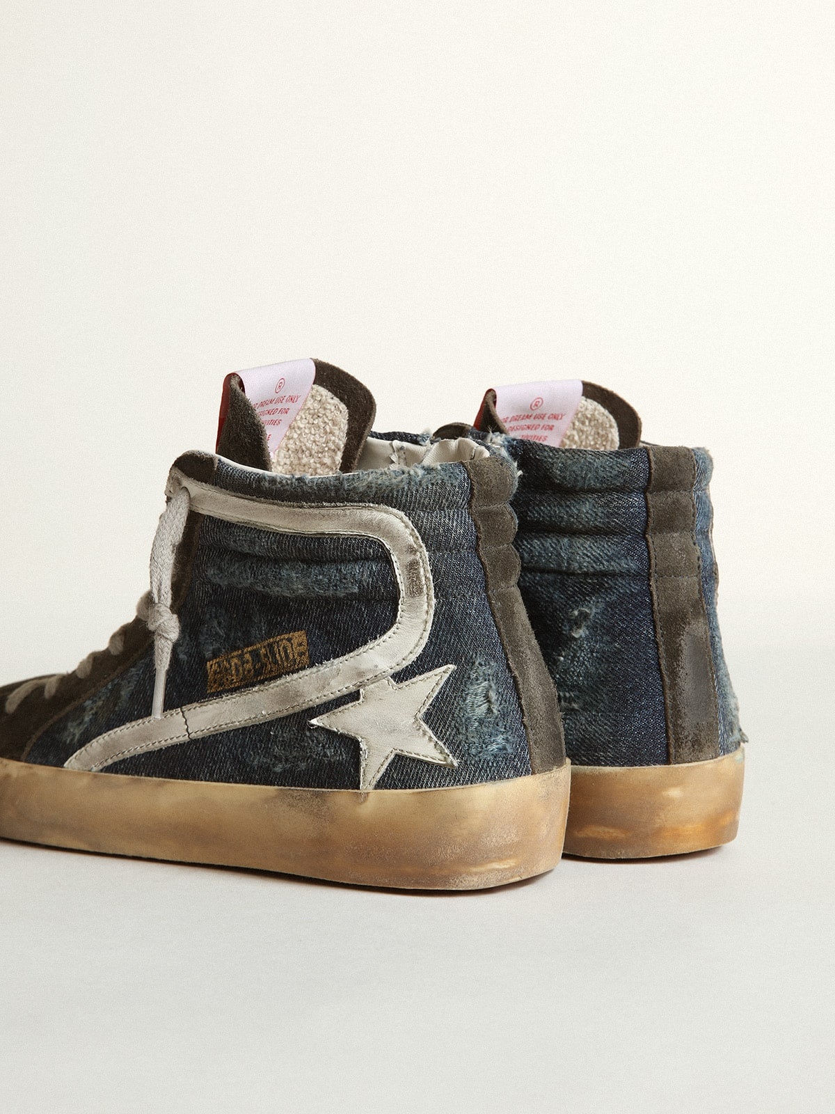 Slide in midnight-blue denim with white leather star - 4