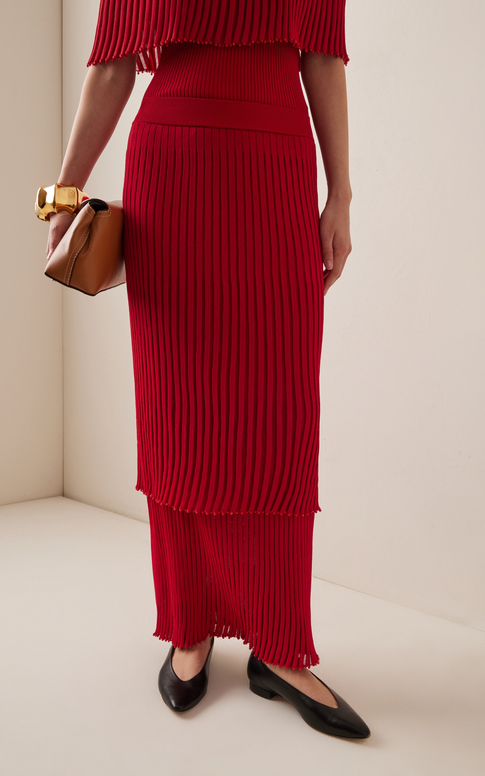 Ariana Pleated Knit Maxi Skirt red - 3