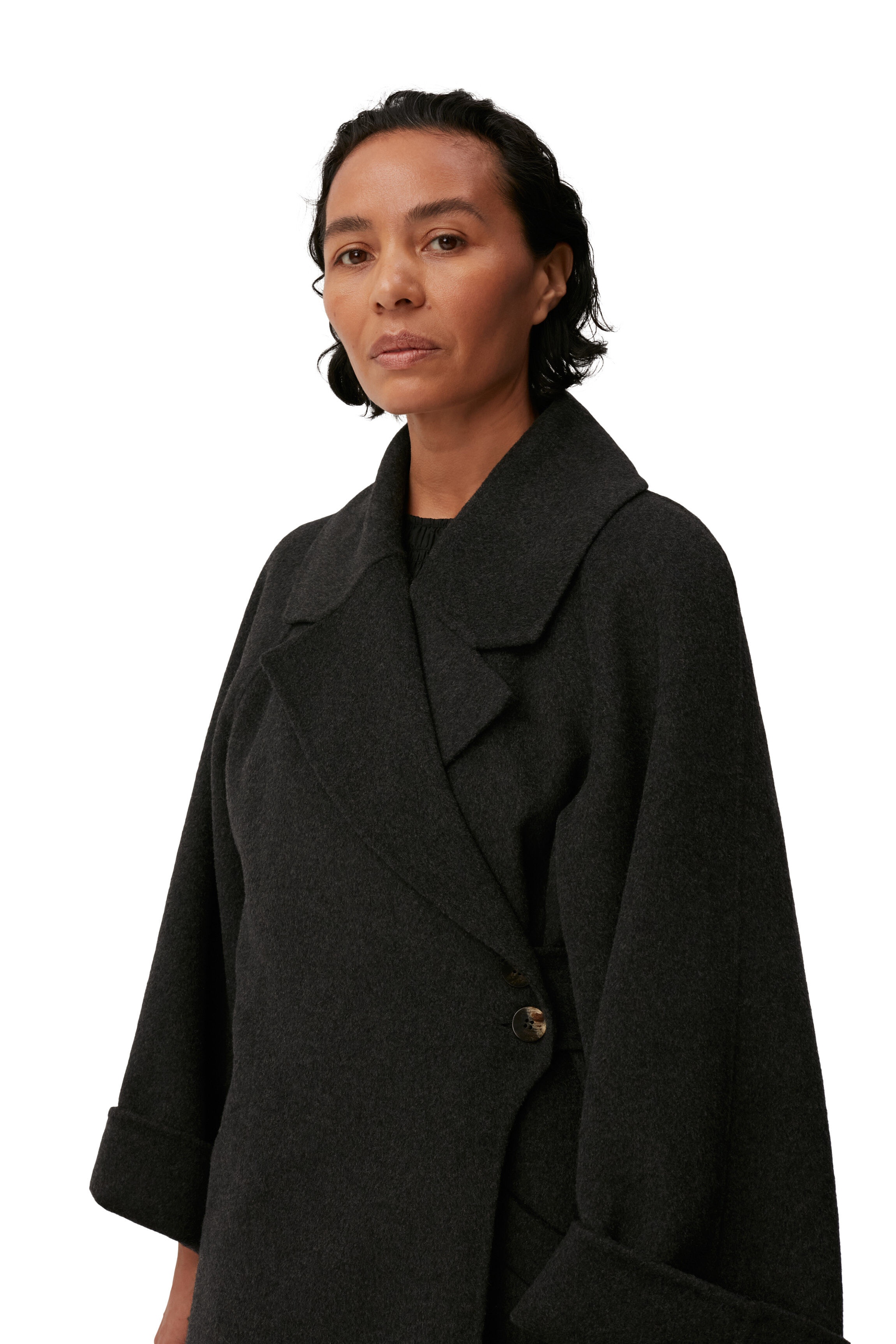 RECYCLED LONG WRAP WOOL COAT - 4