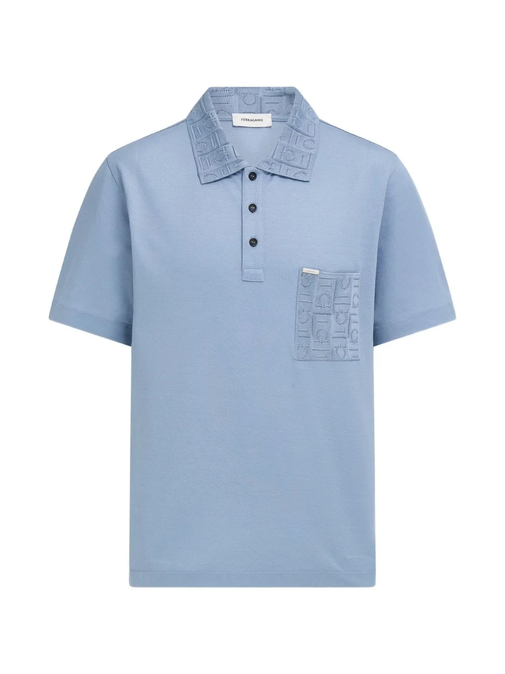 V-neck polo with jacquard pocket detail - 1