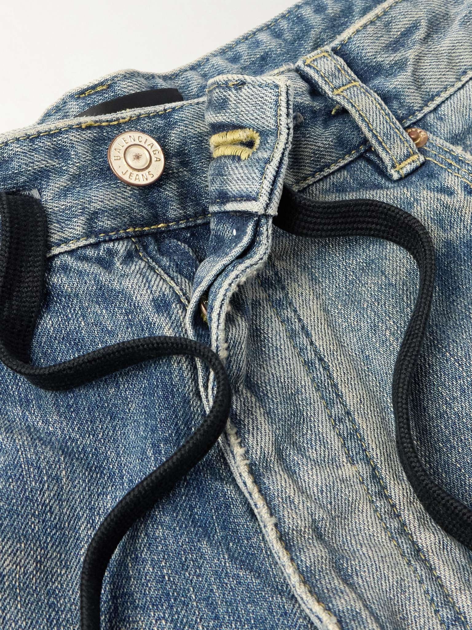 Distressed Denim Drawstring Shorts - 3