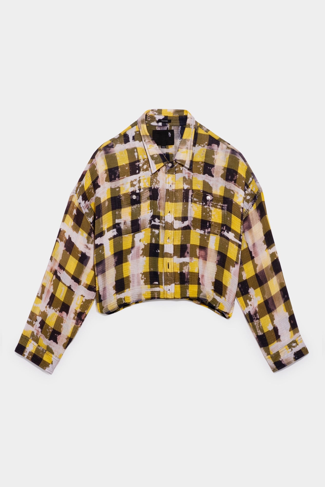 Gathered Hem Work Shirt - Bleached Yellow Plaid - 4