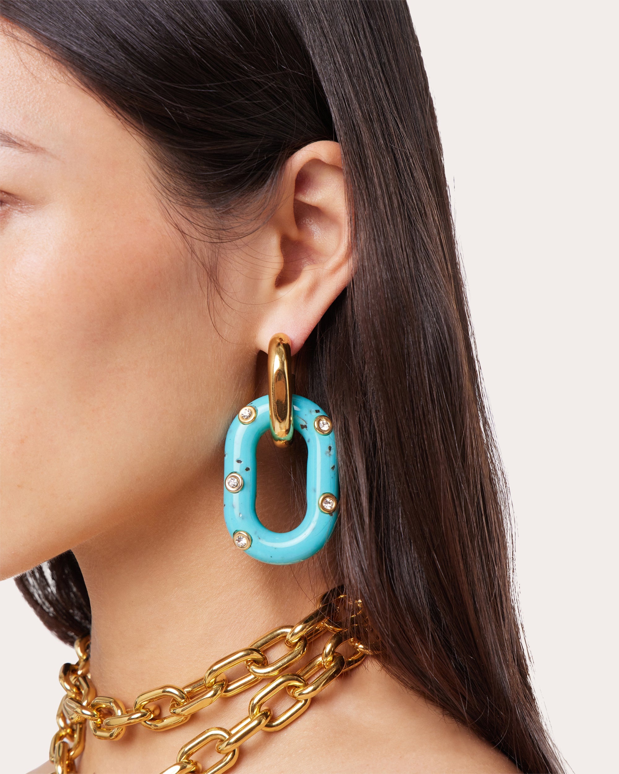 XL Link Palm Spring Crystal Embellished Resin Gold Tone Earrings - 2