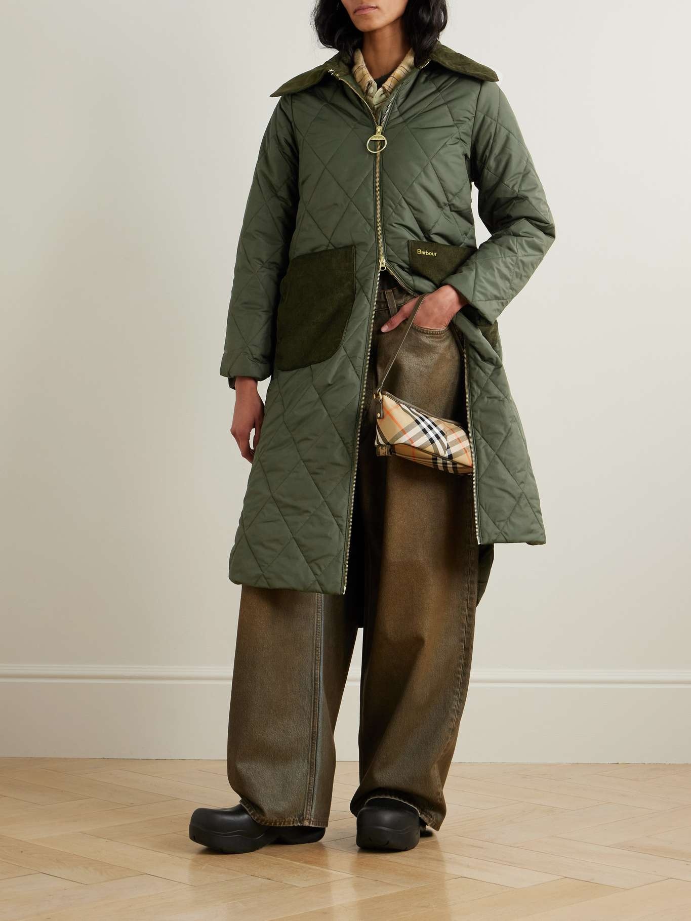Malton corduroy-trimmed quilted padded shell coat Green - 6