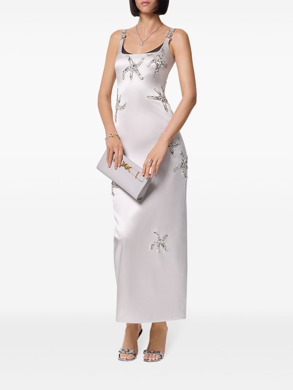 embroidered silk satin gown - 2