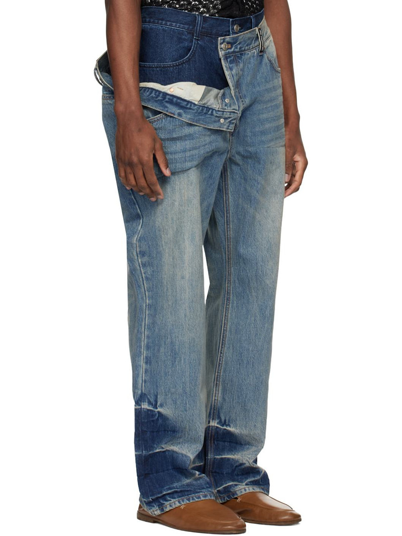 Blue Asymmetric Layered Wide-Leg Jeans 2