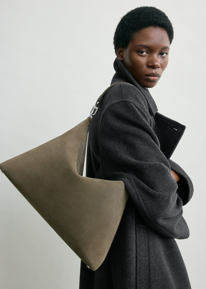 TOTEME Medium Bevel cord-suede bag dark taupe outlook