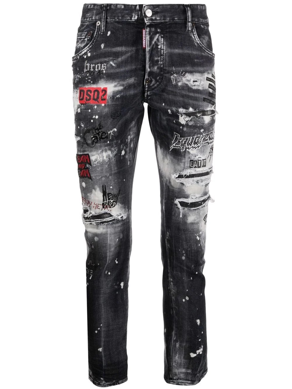 slogan-print slim-fit jeans - 1