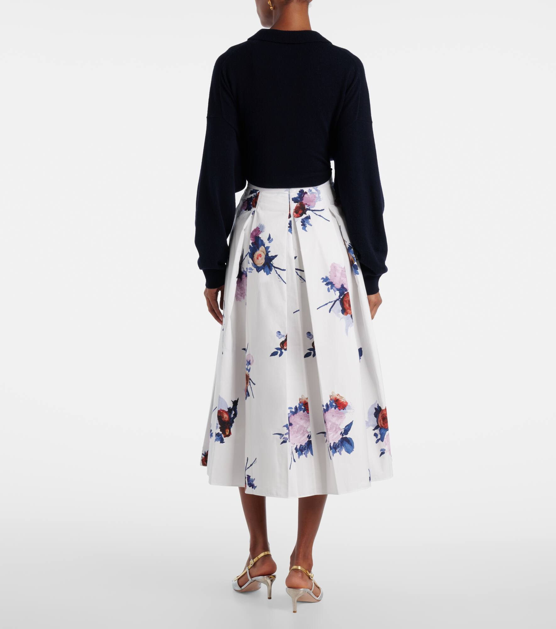 Floral cotton poplin midi skirt - 3