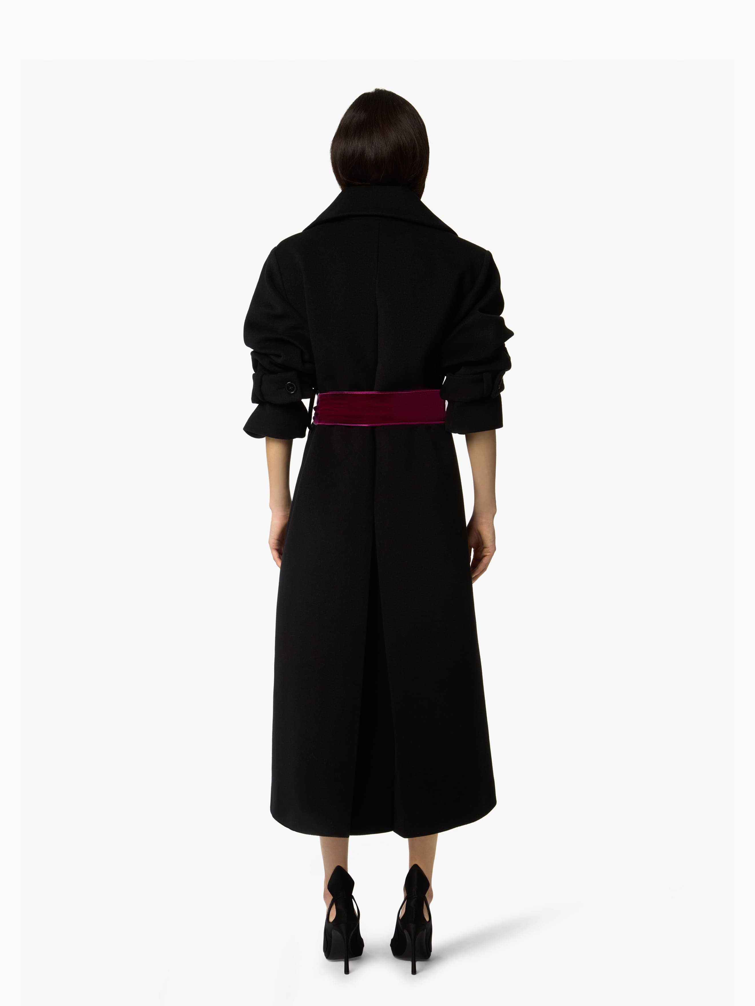 Black Long Wool Robe Coat - 7