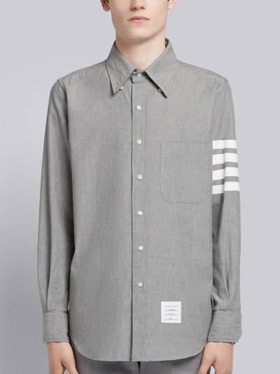 Thom Browne Medium Grey Chambray Printed 4-bar Nametag Straight Fit Shirt outlook