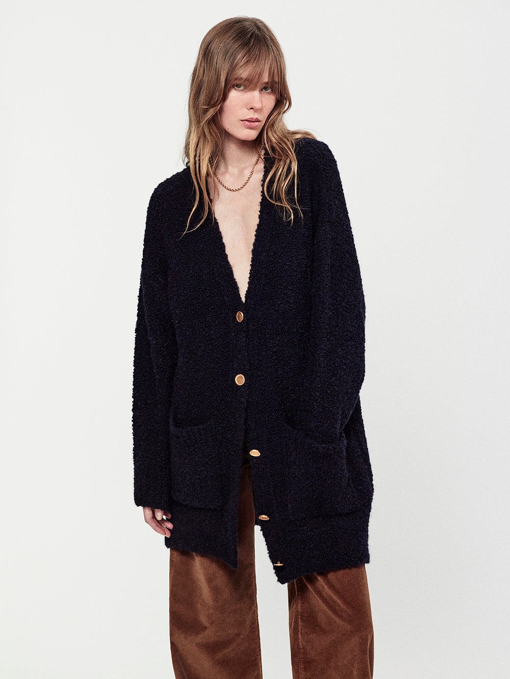 Boyfriend Boucle Cardi in Navy - 2
