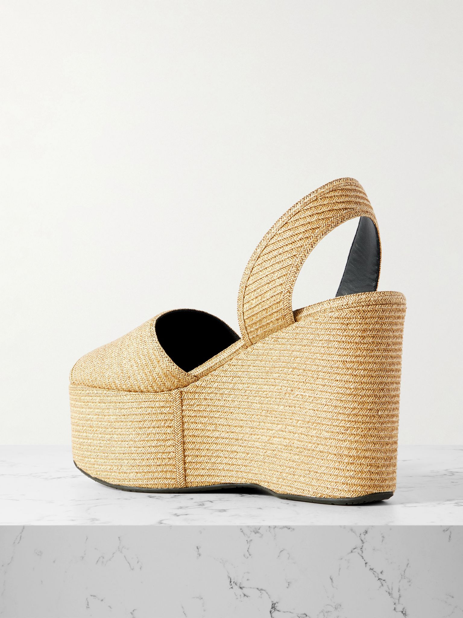 Straw slingback platform wedge sandals Beige - 3