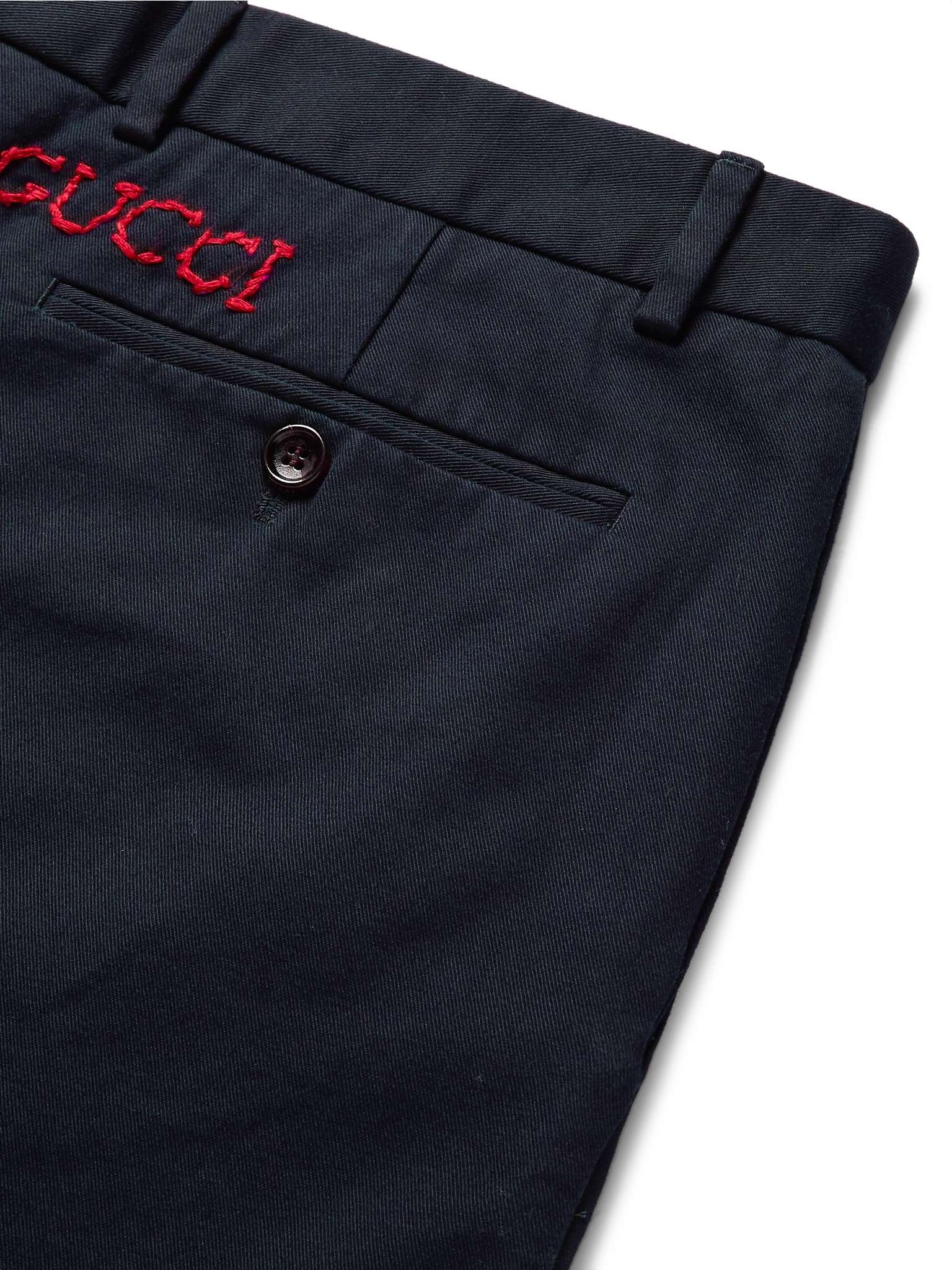 Slim-Fit Logo-Embroidered Cotton-Drill Trousers - 6