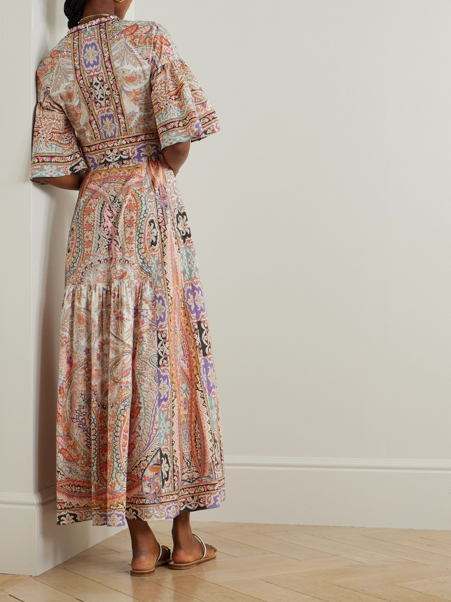 Ruffled paisley-print cotton-blend poplin maxi dress Baby pink - 3