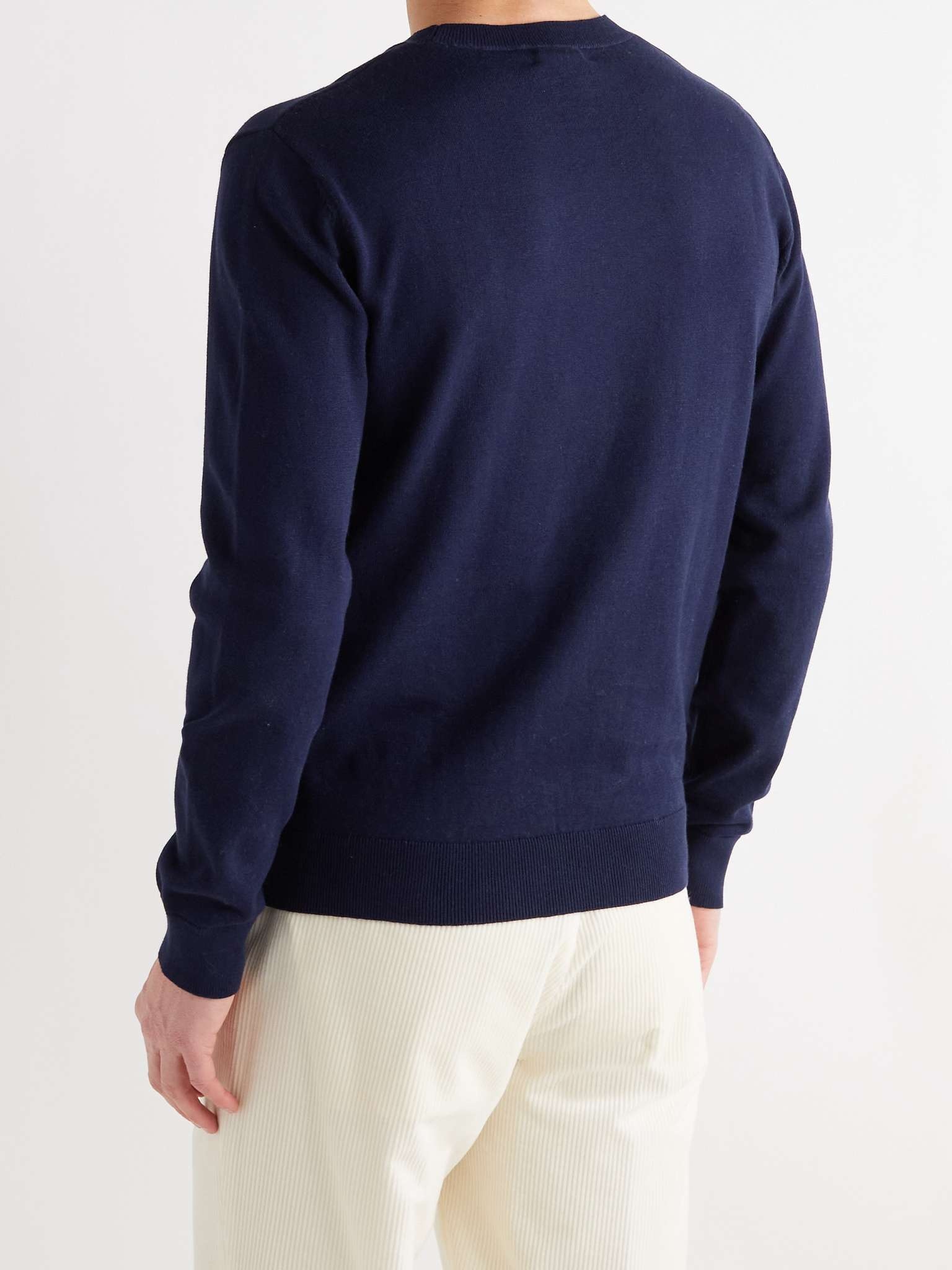 Logo-Embroidered Cotton and Cashmere-Blend Sweater - 4