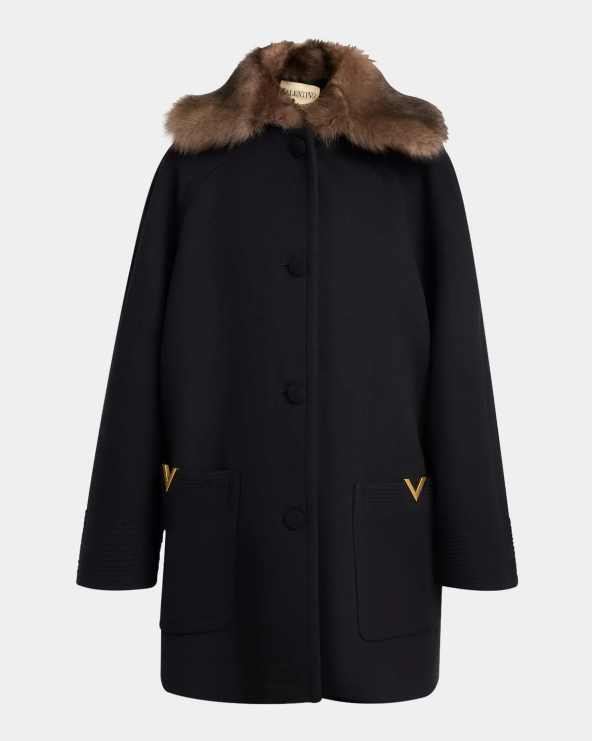 Sheep Shearling Collar Single-Breasted Wool Coat - 1
