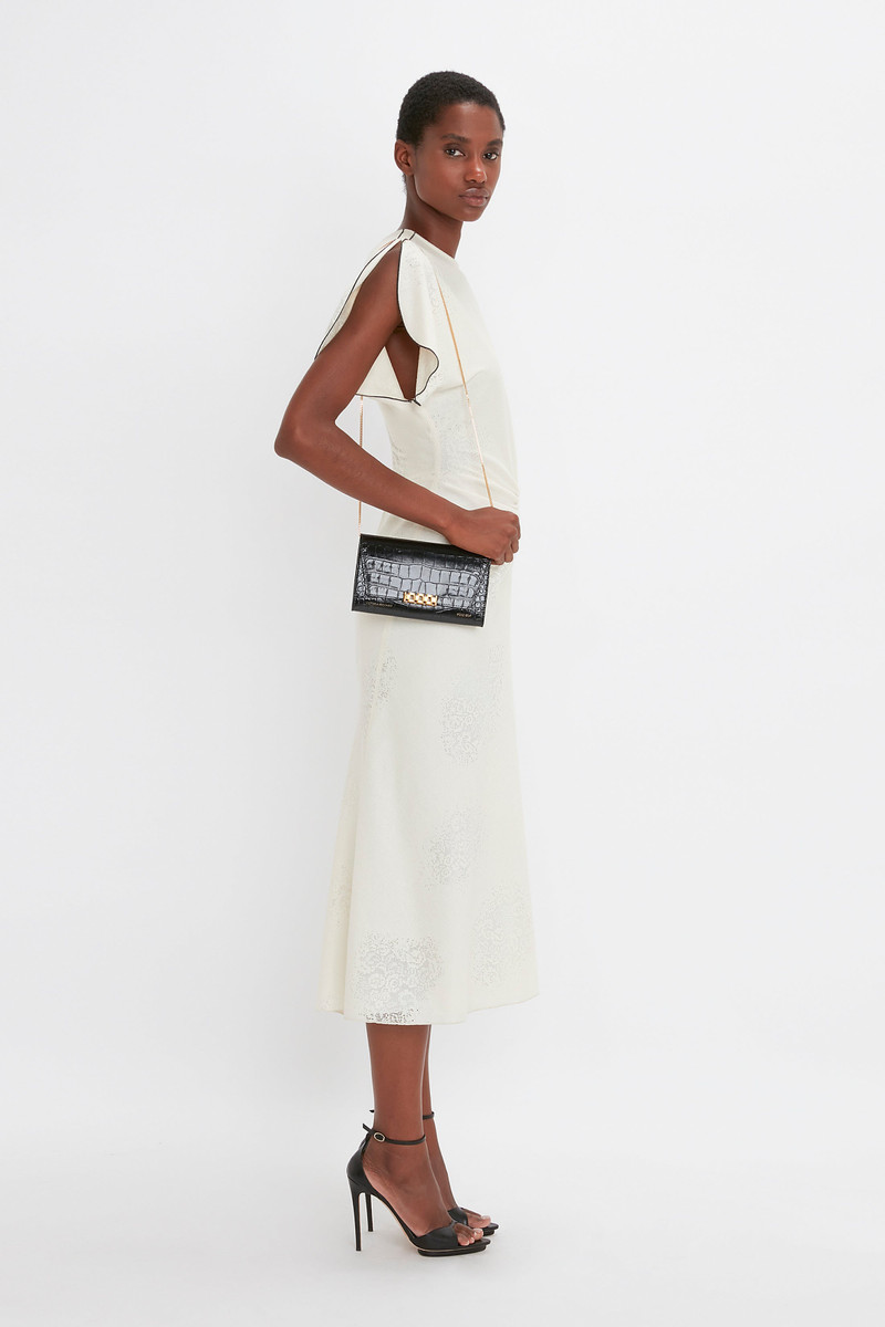 Wallet On Chain In Black Croc-Effect Leather 7