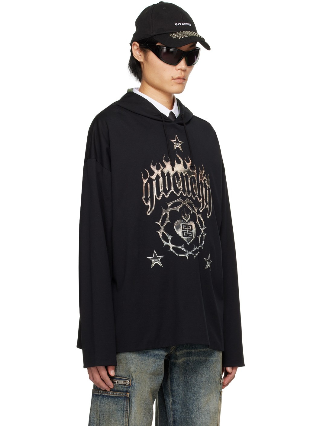 Black Dropped Shoulder Hoodie - 2