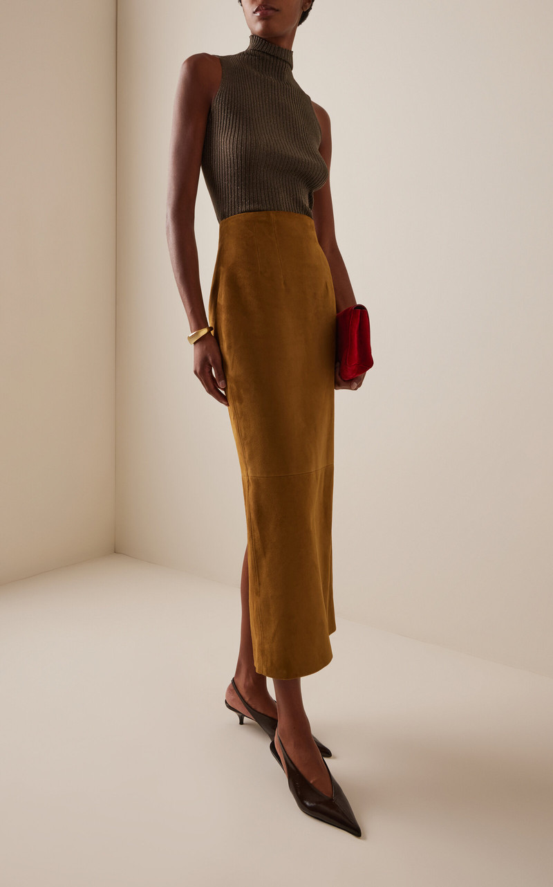 LESET Blake Ribbed-Knit Turtleneck Top green outlook