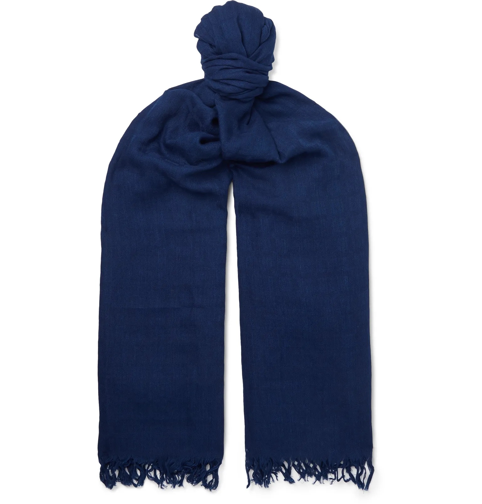 Indigo-Dyed Cotton-Dobby Scarf - 1