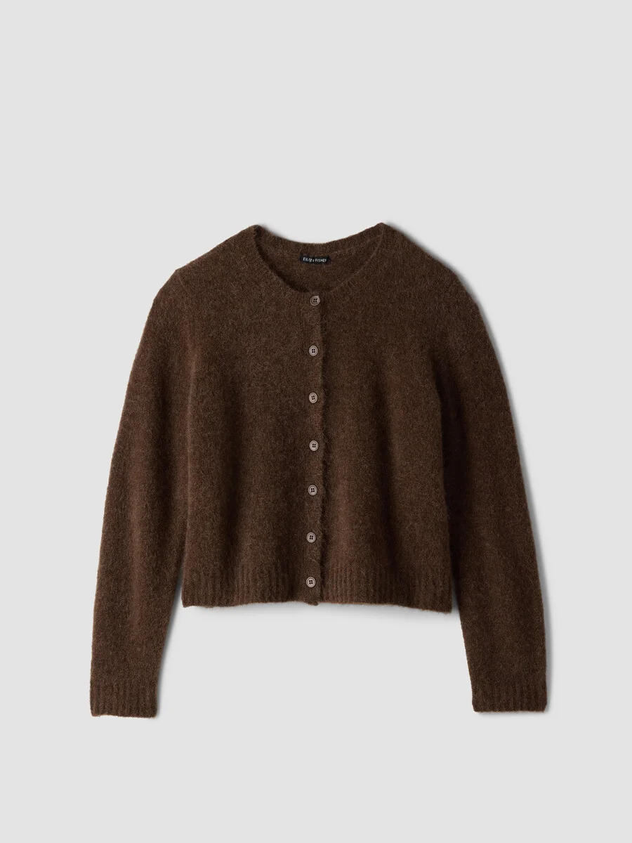 Mohair Plush Mélange Crew Neck Cardigan - 1