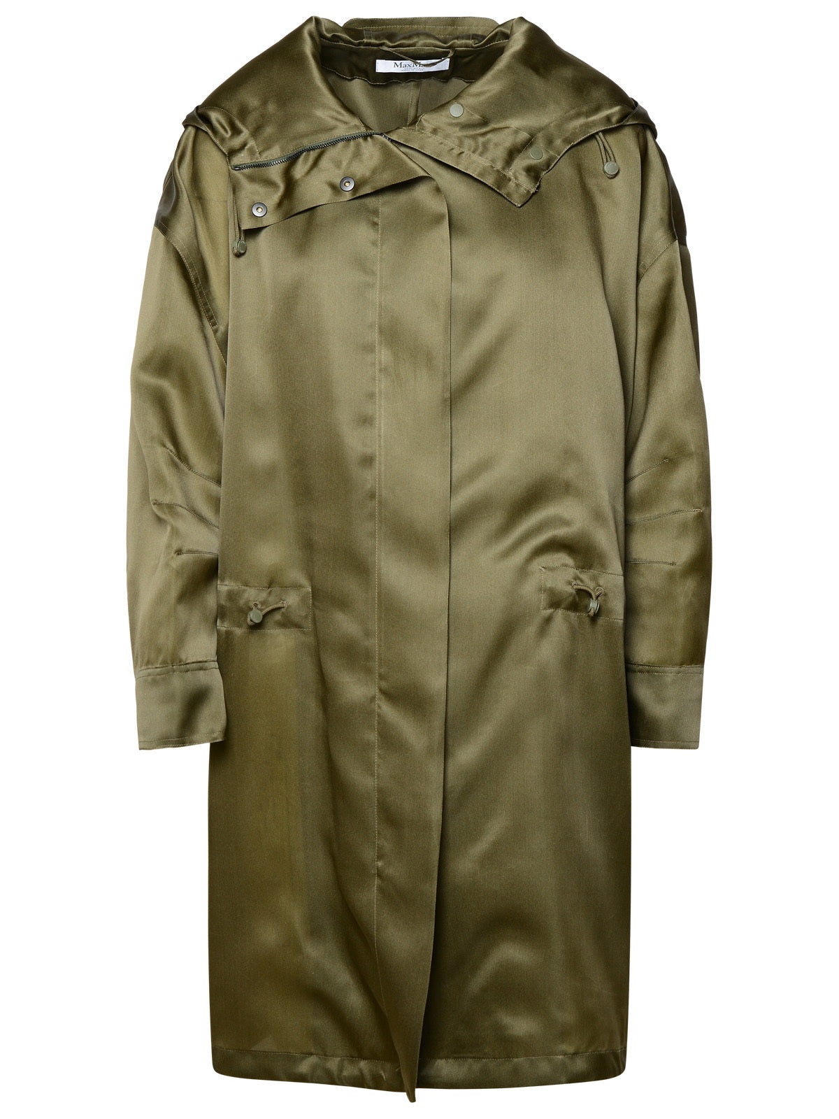 Max Mara Donna 'Tambuto' Khaki Green Silk Parka - 1