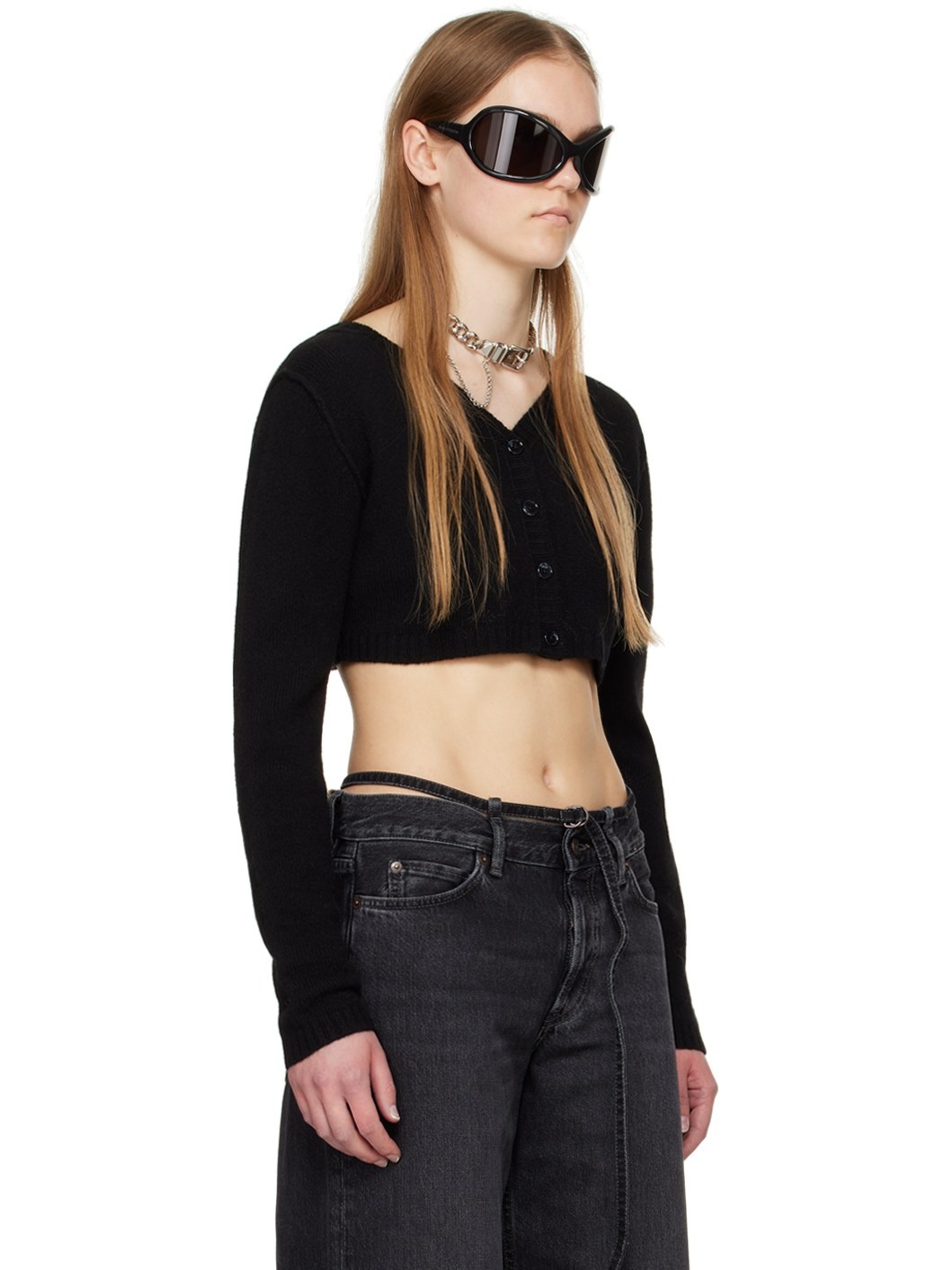 Black Cropped Cardigan - 2