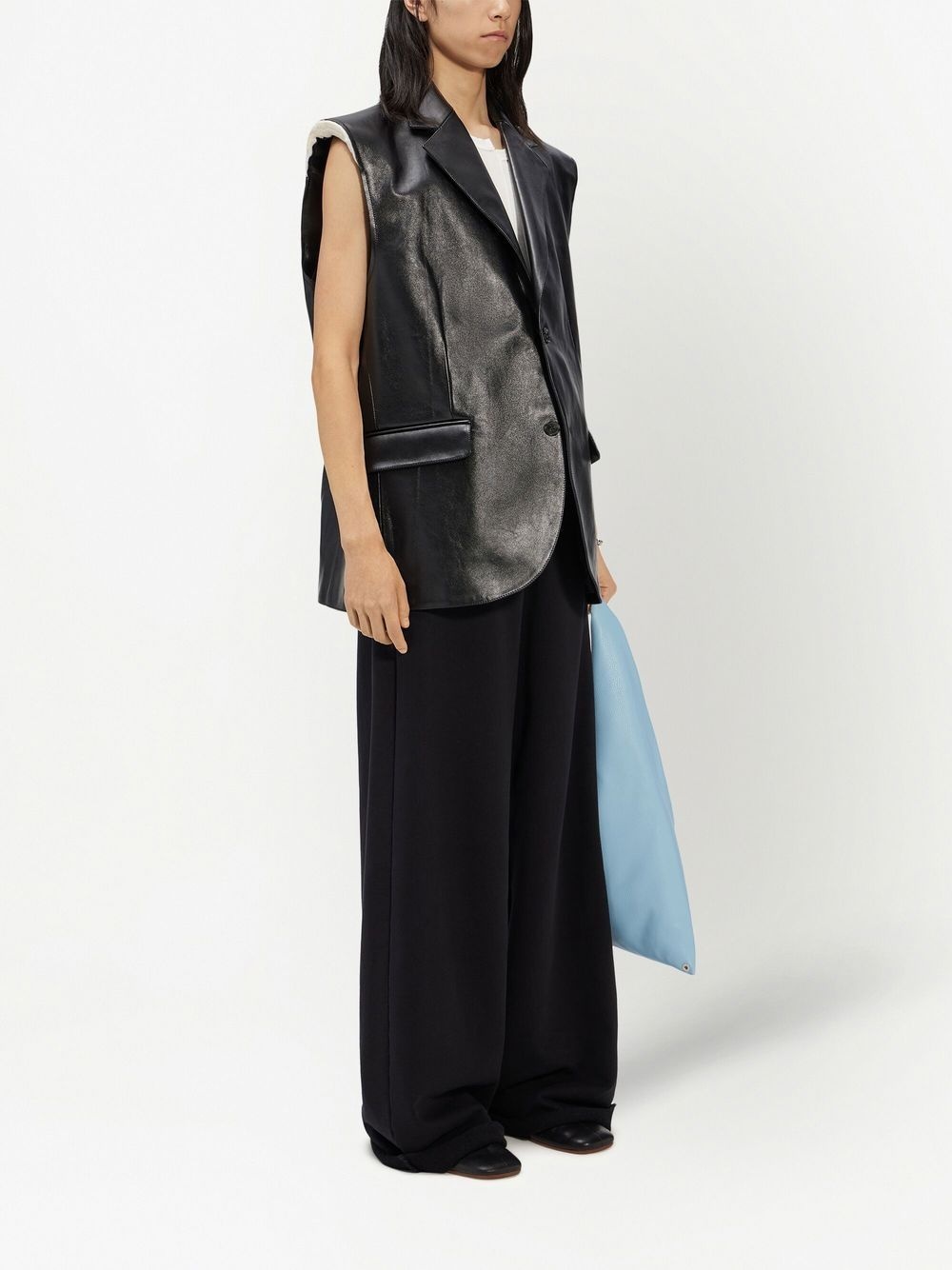 notched-lapel leather gilet - 3