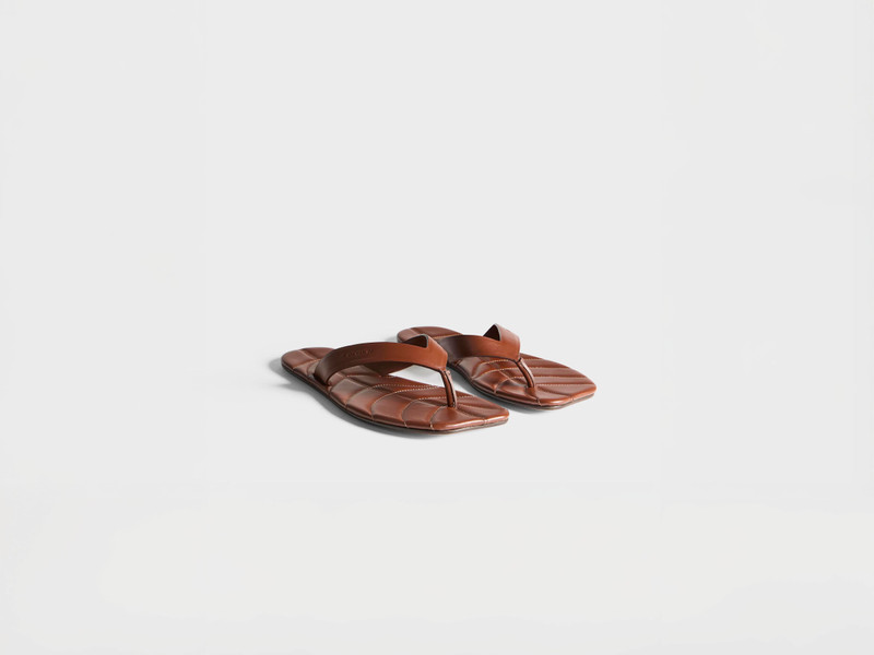 MENS LEATHER LEAF SLIDES IN BROWN - 1