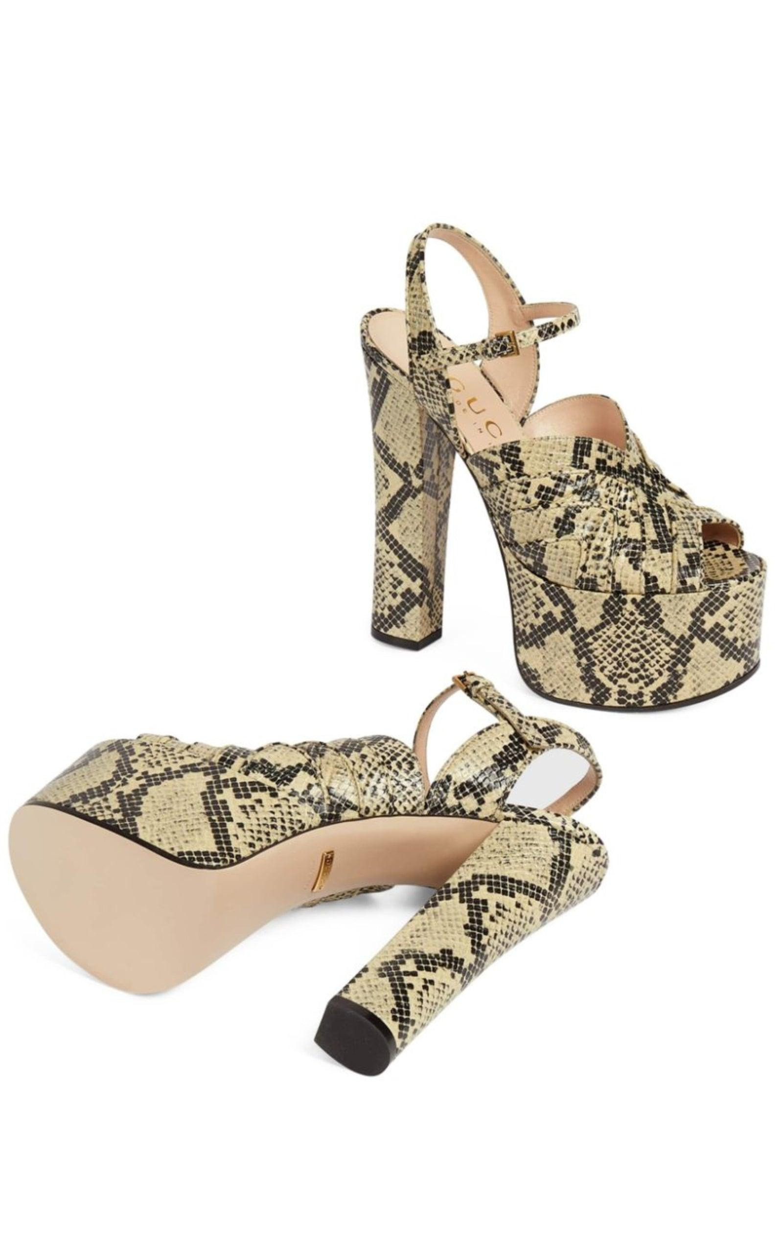 Leather Python Print Platform Sandals - 5