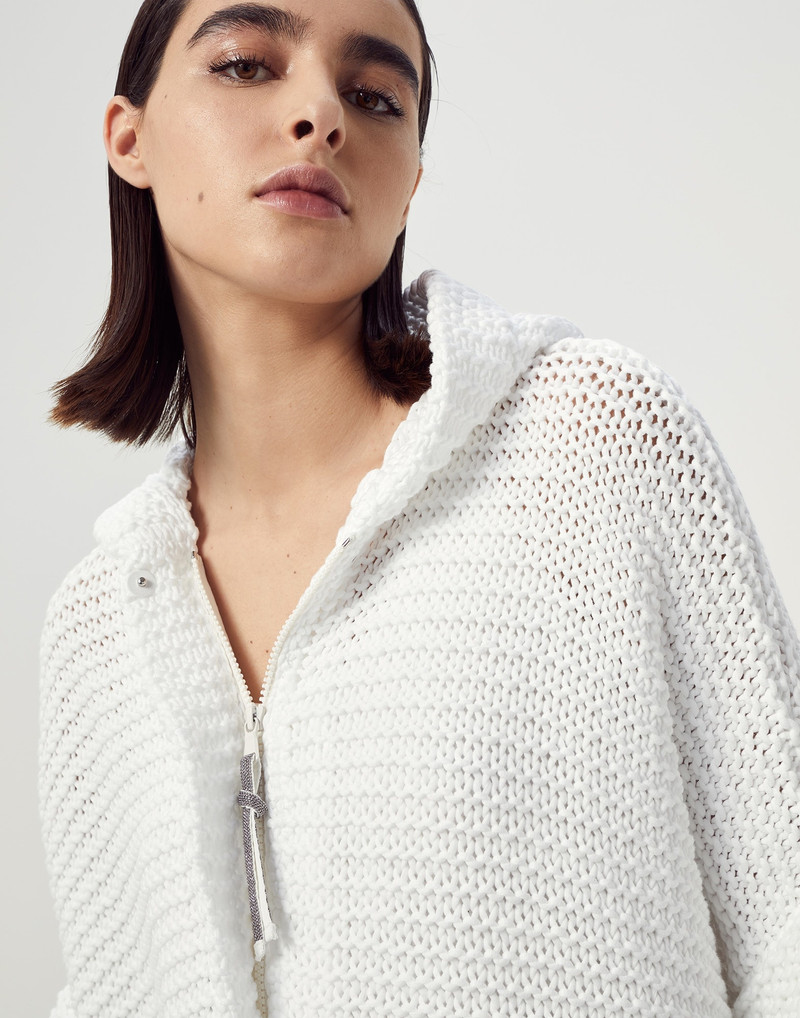 Cotton soft feather yarn link stitch poncho-style cardigan with monili 3