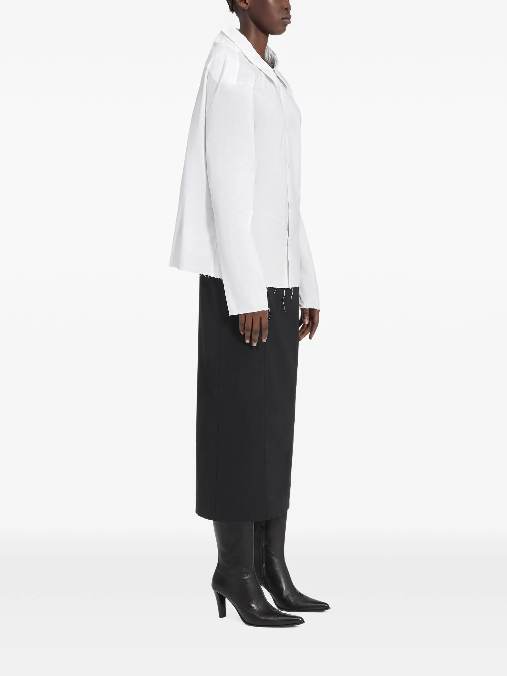 Mm6 Maison Margiela Oversized-collar Frayed-hem Shirt - 5